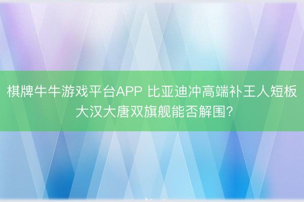 棋牌牛牛游戏平台APP 比亚迪冲高端补王人短板 大汉大唐双旗舰能否解围?