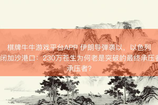 棋牌牛牛游戏平台APP 伊朗导弹袭以，以色列关闭加沙港口：230万苍生为何老是突破的最终承压者？