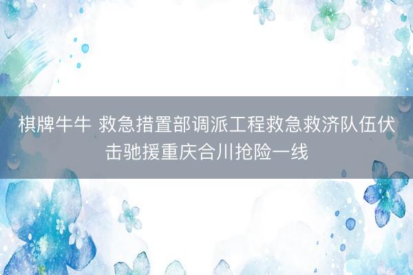 棋牌牛牛 救急措置部调派工程救急救济队伍伏击驰援重庆合川抢险一线